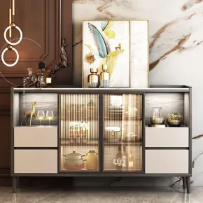 Tủ chén gỗ đẹp cánh khung nhôm kính